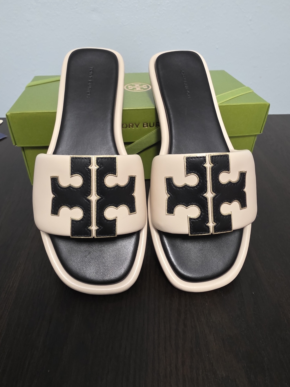 Tory Burch Double T Slide Cream Gold/Black